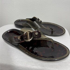 Stuart Weitzman Jelly Thong Tortoiseshell Pattern Brown Black Sandals Size 8